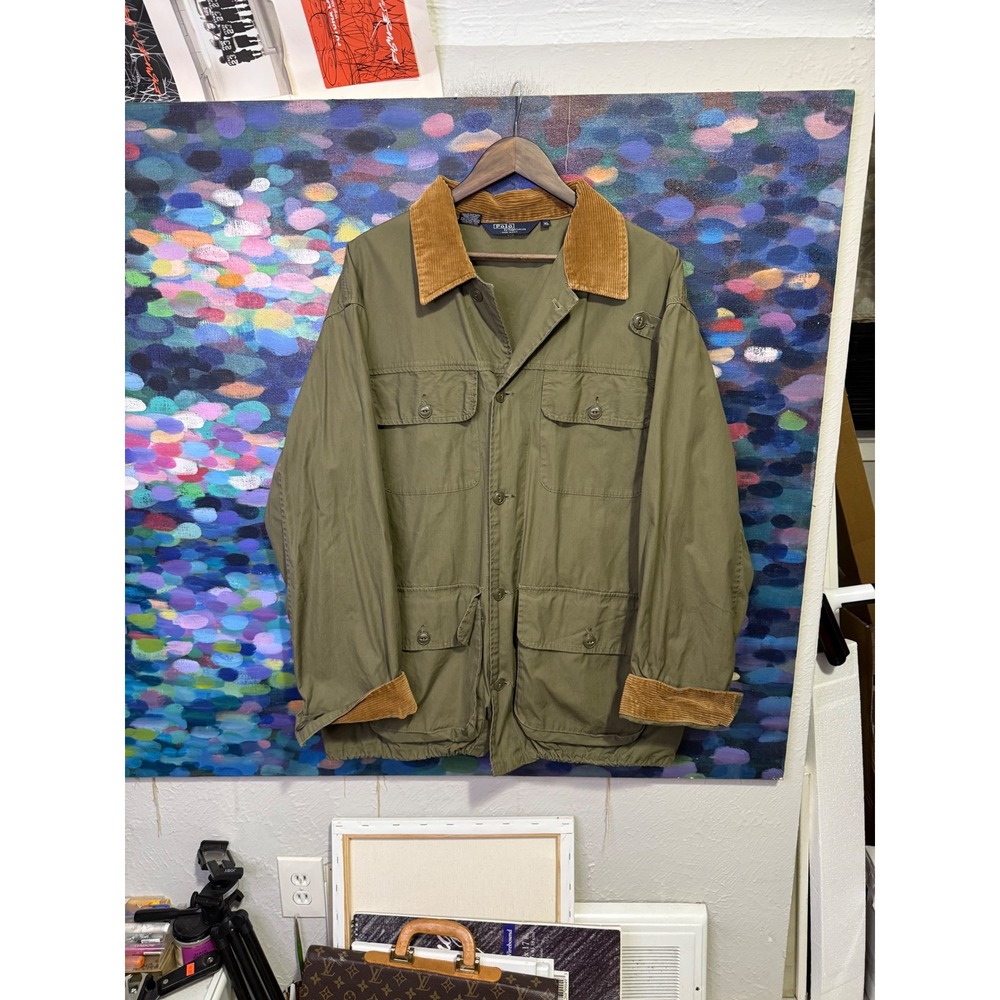 Polo Ralph Lauren Mens XL Field Jacket Olive Green Corduroy Trim Made in USA